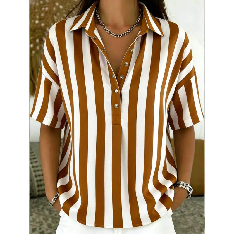 🎁Neuwaren 50% Rabatt💥Damen Kurzarmshirt – Gestreift & Lässig 🌿 Für Alltag & Freizeit