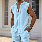 ALEX - Camiseta sin mangas de efecto lino con escote Henley™