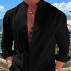 LORENZO - Camisa casual de efecto lino con cuello mao™