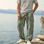 GAEL - Pantalones cargo de lino de corte amplio y cintura elástica con cordón™