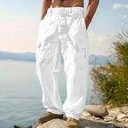 GAEL - Pantalones cargo de lino de corte amplio y cintura elástica con cordón™