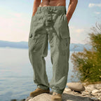 GAEL - Pantalones cargo de lino de corte amplio y cintura elástica con cordón™