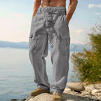 GAEL - Pantalones cargo de lino de corte amplio y cintura elástica con cordón™