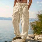 GAEL - Pantalones cargo de lino de corte amplio y cintura elástica con cordón™