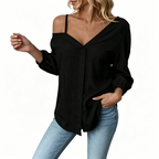👚 50 % RABATT! ✨ Off-Shoulder-Bluse für Damen – asymmetrisch, aus Crinkle-Stoff und mit langen Ärmeln – luftig, lässig und schick 💫