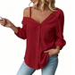 👚 50 % RABATT! ✨ Off-Shoulder-Bluse für Damen – asymmetrisch, aus Crinkle-Stoff und mit langen Ärmeln – luftig, lässig und schick 💫