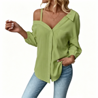 👚 50 % RABATT! ✨ Off-Shoulder-Bluse für Damen – asymmetrisch, aus Crinkle-Stoff und mit langen Ärmeln – luftig, lässig und schick 💫