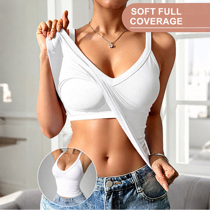 👕✨ PROMO FLASH 50% ! Débardeur Rembourré Femme – Soutien-Gorge Intégré, Col V, Tissu Côtelé Extensible, 5 Couleurs, 4 Tailles, Coupe Ajustée 🧘‍♀️