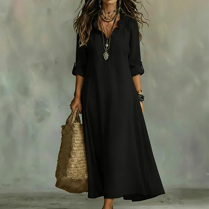 AURA - Vestido maxi de estilo ibicenco con escote en V y volantes™