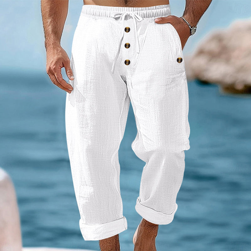 Pantalon décontracté en lin à cordon de serrage pour homme