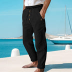 Pantalon décontracté en lin à cordon de serrage pour homme