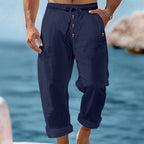 Pantalon décontracté en lin à cordon de serrage pour homme