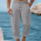 Pantalon décontracté en lin à cordon de serrage pour homme