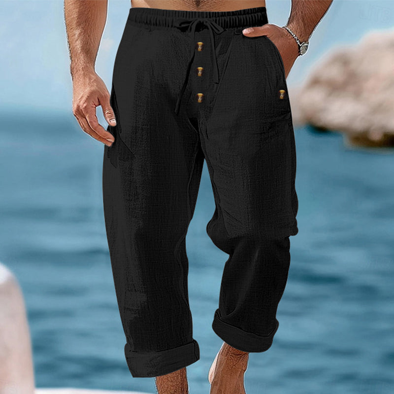 Pantalon décontracté en lin à cordon de serrage pour homme