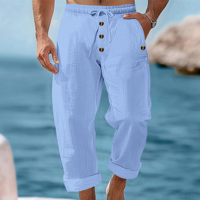 Pantalon décontracté en lin à cordon de serrage pour homme
