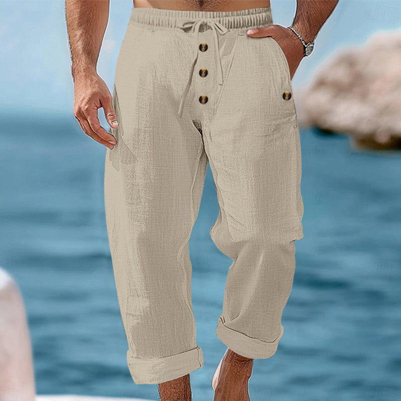Pantalon décontracté en lin à cordon de serrage pour homme