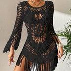 🔥Letzter Tag! 50% Rabatt！Damen Boho Häkel-Strand-Cover-Up mit Quasten🌴Romantischer Strandüberwurf für Urlaub & Pool