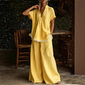 CARLA - Conjunto de dos piezas de camisa fluida y pantalón ancho con puntilla de encaje™