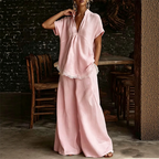 CARLA - Conjunto de dos piezas de camisa fluida y pantalón ancho con puntilla de encaje™