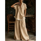 CARLA - Conjunto de dos piezas de camisa fluida y pantalón ancho con puntilla de encaje™