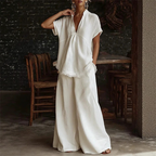 CARLA - Conjunto de dos piezas de camisa fluida y pantalón ancho con puntilla de encaje™