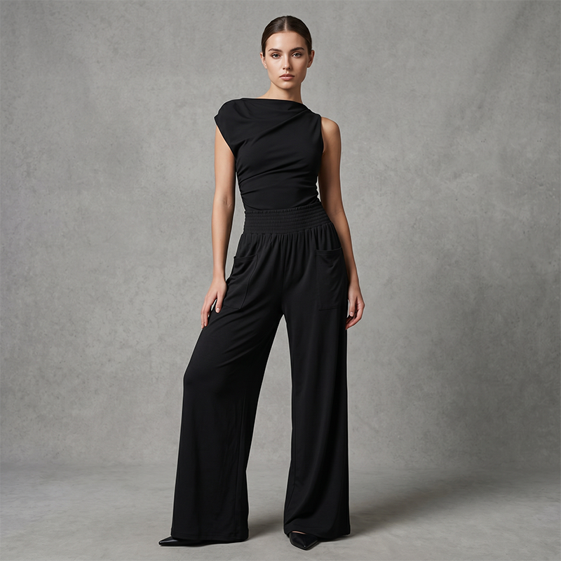 👖 Damen Freizeithose mit Elastischem Bund 🌿 Hohe Taille, Lockere Passform & Taschen