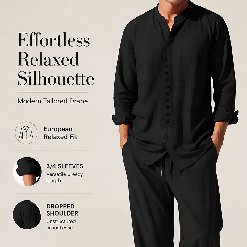 👔🌿 2-teiliges minimalistisches Freizeit-Set für Herren – Schlichtes Hemd & Hose, atmungsaktiv & vielseitig – Ideal für Alltag, Büro & Freizeit 🕶️