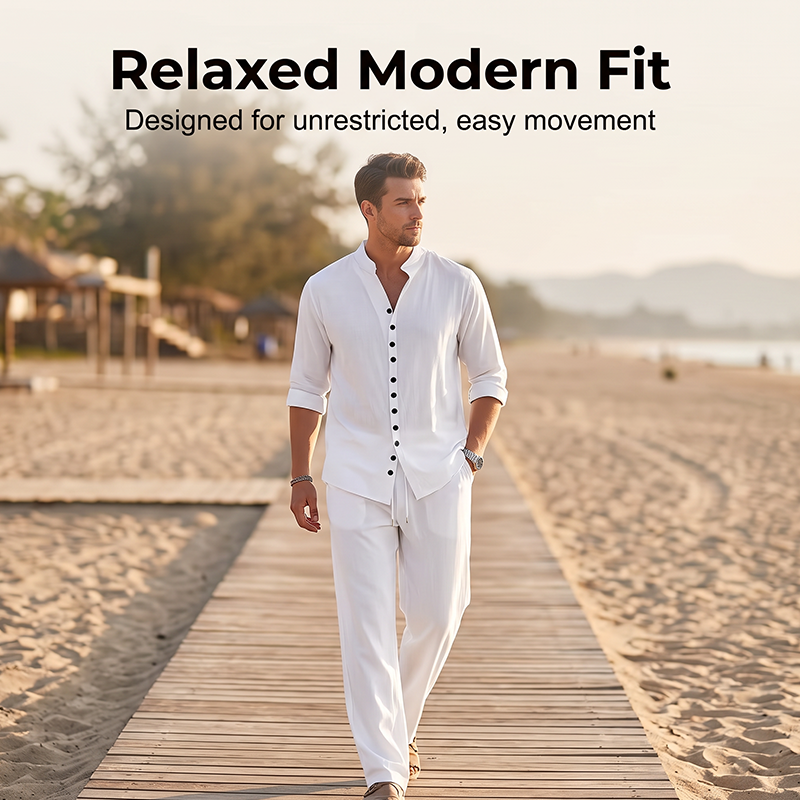 👔🌿 2-teiliges minimalistisches Freizeit-Set für Herren – Schlichtes Hemd & Hose, atmungsaktiv & vielseitig – Ideal für Alltag, Büro & Freizeit 🕶️