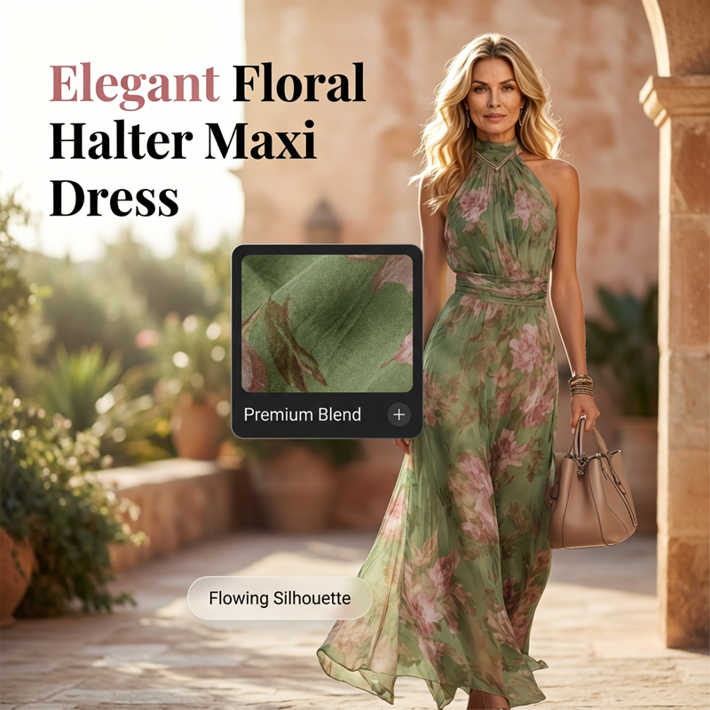 🌸 59% RABATT! 0👗 Elegantes Maxi-Kleid mit Blumendruck & Neckholder – Fließender Stoff, figurschmeichelnd & Boho-Stil – Ideal für Sommer, Urlaub & warme Abende ☀️
