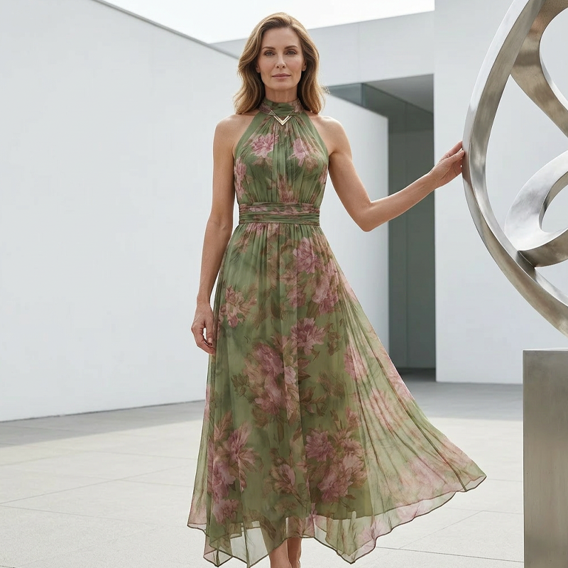🌸 59% RABATT! 0👗 Elegantes Maxi-Kleid mit Blumendruck & Neckholder – Fließender Stoff, figurschmeichelnd & Boho-Stil – Ideal für Sommer, Urlaub & warme Abende ☀️
