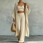 🌞 Sommer-Sale – Jetzt sparen! ✨ Damen 3-teiliges Set aus Cardigan, Camisole & Weite Hose (locker geschnitten) 🌿