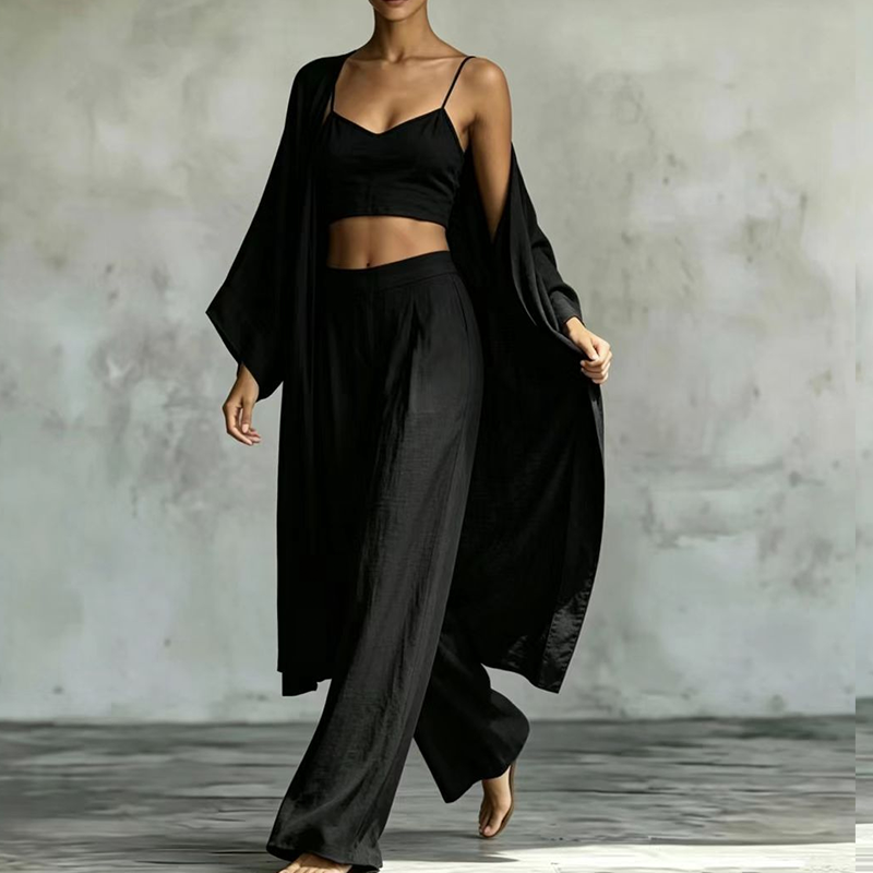 🌞 Sommer-Sale – Jetzt sparen! ✨ Damen 3-teiliges Set aus Cardigan, Camisole & Weite Hose (locker geschnitten) 🌿