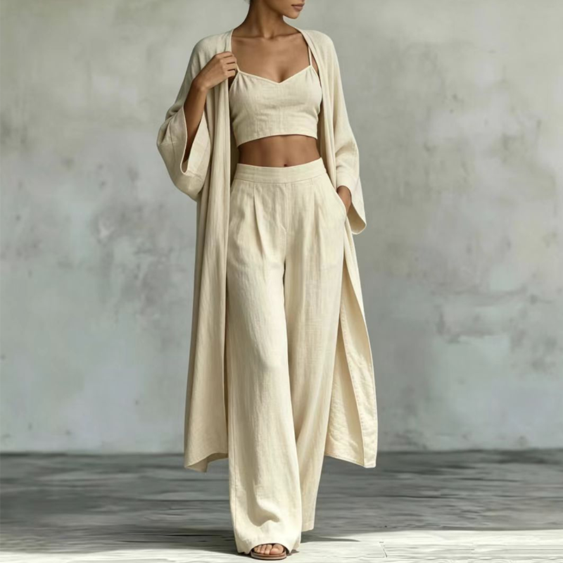 🌞 Sommer-Sale – Jetzt sparen! ✨ Damen 3-teiliges Set aus Cardigan, Camisole & Weite Hose (locker geschnitten) 🌿