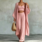 🌞 Sommer-Sale – Jetzt sparen! ✨ Damen 3-teiliges Set aus Cardigan, Camisole & Weite Hose (locker geschnitten) 🌿