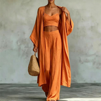 🌞 Sommer-Sale – Jetzt sparen! ✨ Damen 3-teiliges Set aus Cardigan, Camisole & Weite Hose (locker geschnitten) 🌿