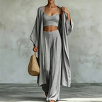 🌞 Sommer-Sale – Jetzt sparen! ✨ Damen 3-teiliges Set aus Cardigan, Camisole & Weite Hose (locker geschnitten) 🌿