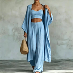 🌞 Sommer-Sale – Jetzt sparen! ✨ Damen 3-teiliges Set aus Cardigan, Camisole & Weite Hose (locker geschnitten) 🌿
