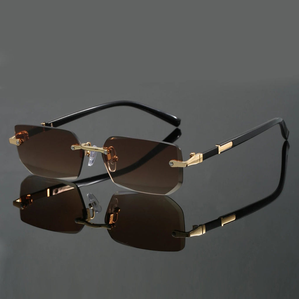 MARTÍN - Gafas de sol rectangulares sin montura con biseles dorados y patillas de acetato™