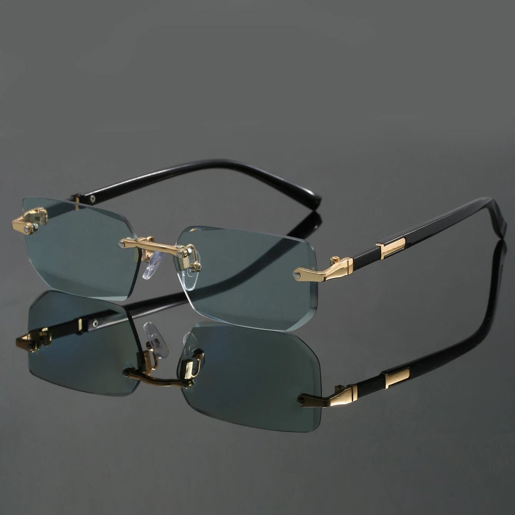 MARTÍN - Gafas de sol rectangulares sin montura con biseles dorados y patillas de acetato™