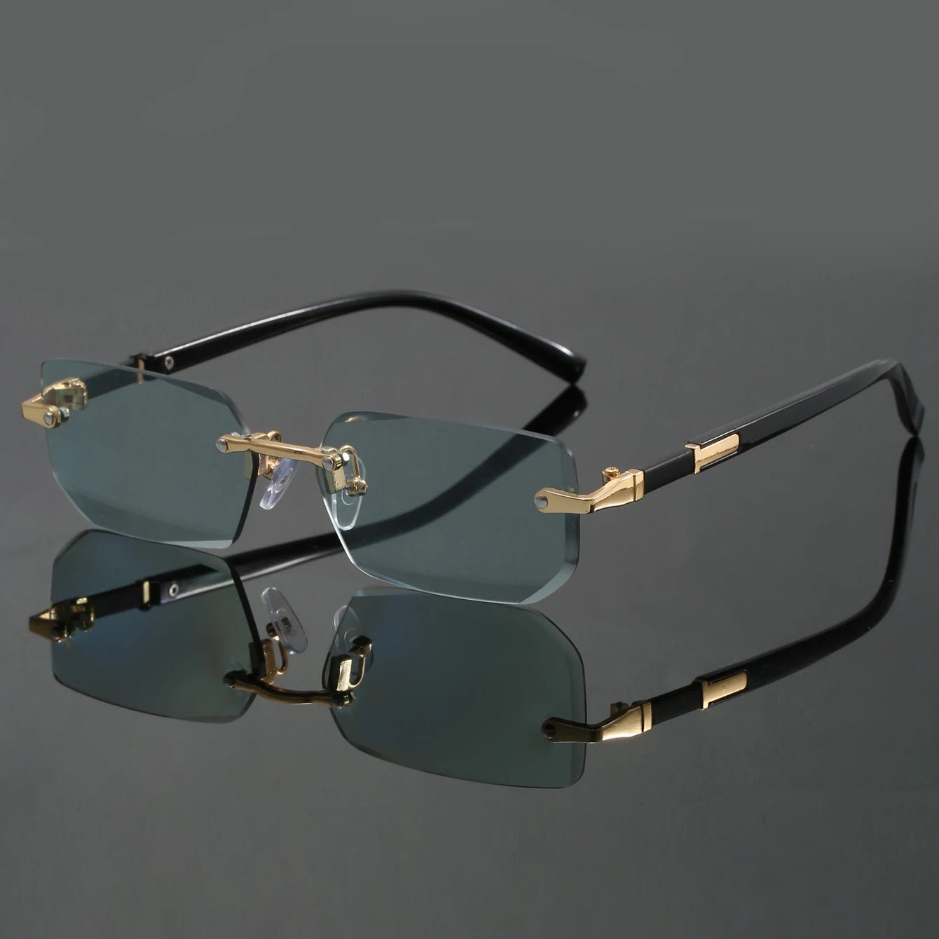 MARTÍN - Gafas de sol rectangulares sin montura con biseles dorados y patillas de acetato™