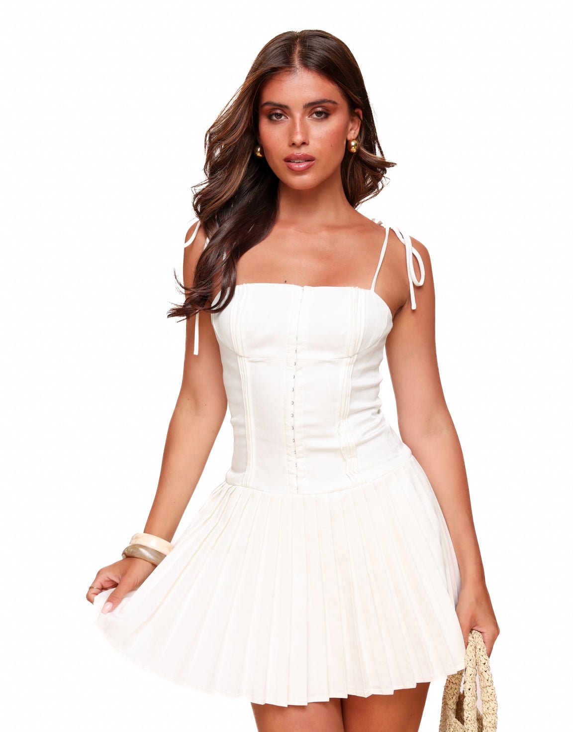 HELENA - Minivestido corset plisado en blanco puro™